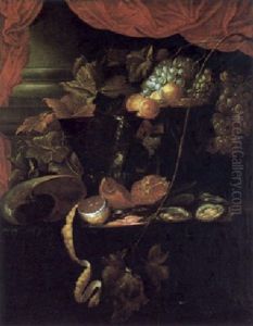 Stilleben Mit Fruchten, Austern, Weinglas Und Einer Muschel