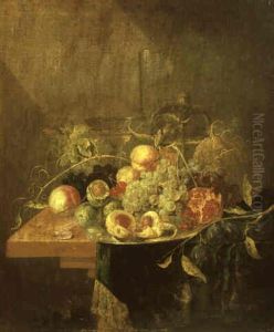 Still Life With Fruit, A Prawn, A Silver Plate And Glasses On A Table by Alexander Coosemans