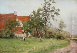 Stadsgezicht Met Jongetje Bij Hoeve Stadsgezicht Met Jongetje Bij Hoeve