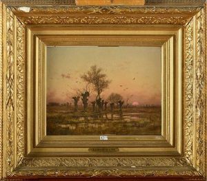 Paysage Marecageux Au Coucher Du Soleil by Joseph Theodore Coosemans
