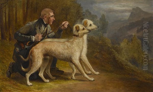 The Marquis Of Huntley's Pair Of Deerhounds, 'narren' And 'gaivney' In A Highland Landscape - view 1