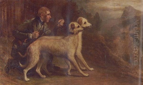 The Marquis Of Huntley's Pair Of Deerhounds, "narren" And "gaivney", In A Highland Landscape - view 1