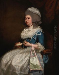 Portrait Of A Lady, Said To Be Charlotte Pochin Of Barkby Hall, Leicestershire, Three-quarter-length, In A Blue Dress With A Lace Bonnet, Holding An Ivory Knotting-shuttle