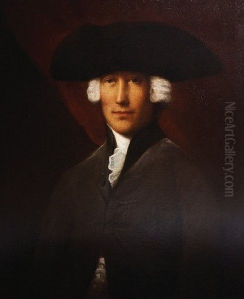 Portrait Of A Gentleman In A Grey Coat Wearing A Tricorn Hat - view 1