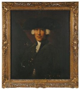Portrait Of A Gentleman Half Length; Wearing A Green Coat, White Lace Stock And Tricorn Hat
