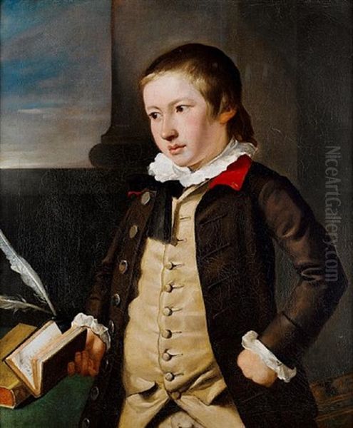 Portrait Of A Boy In A Brown Coat And Buff Waistcoat, Holding A Book Beside A Writing Desk (master Pelham?) - view 1