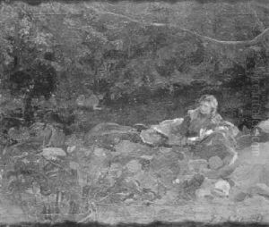 Girl Reading Beside The Brook by Frank Thomas Copnall