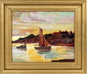 Coastal Landscape With Sailboats by Fern Isabel Coppedge