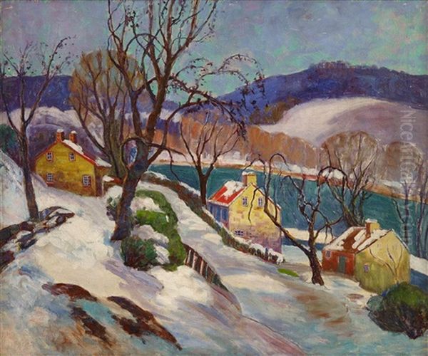 Houses Along The Canal In Winter - view 1