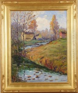 Autumn Landscape With Winding Creek by Fern Isabel Coppedge