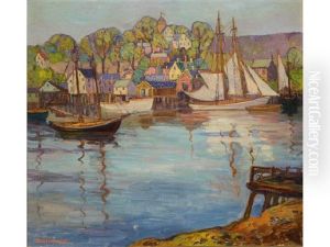 Harbor Scene With Hillside Village by Fern Isabel Coppedge