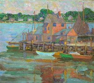 Boats Moored Along The Dock by Fern Isabel Coppedge