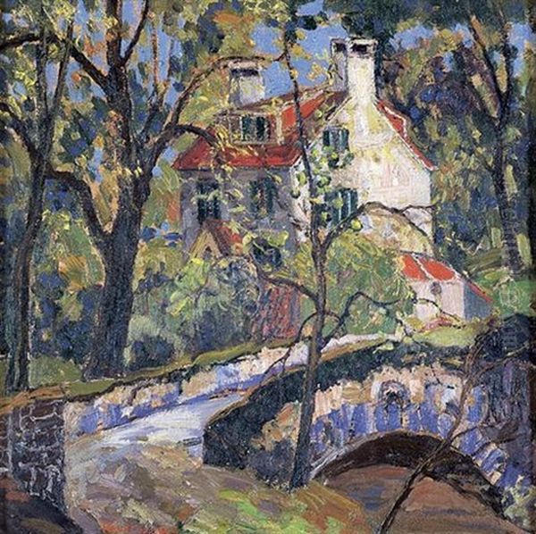 House With A Red Roof By A Stone Bridge - view 1