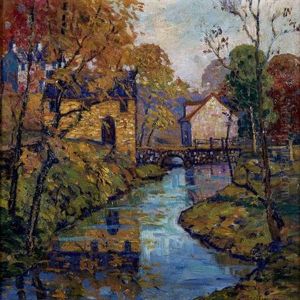 Houses Along A Stream, Early Autumn by Fern Isabel Coppedge