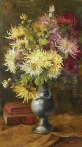 Still Life Of Flowers And Books by Edmond Van Coppenolle