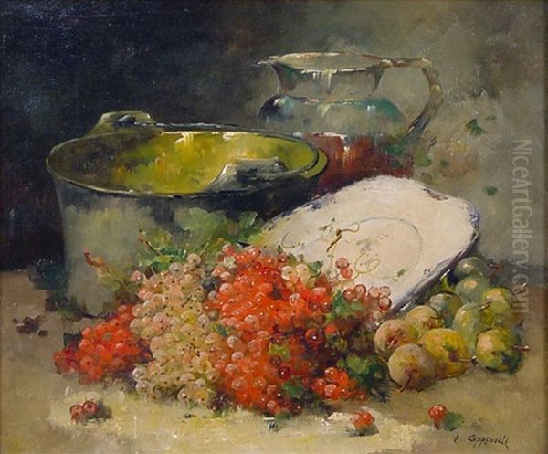Variastilleben Mit Einem Krug, Kessel, Einer Platte Sowie Johannisbeeren Und Pflaumen - view 1