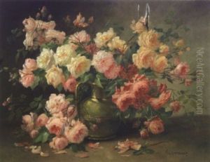 Pichet De Cuivre Et Jete De Roses by Edmond Van Coppenolle