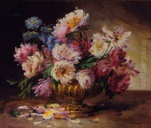 Still Life With Roses And Fluted Brass Vase