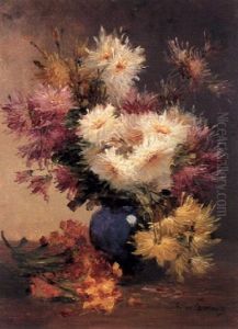 Still Life Of Chrysanthemums by Edmond Van Coppenolle