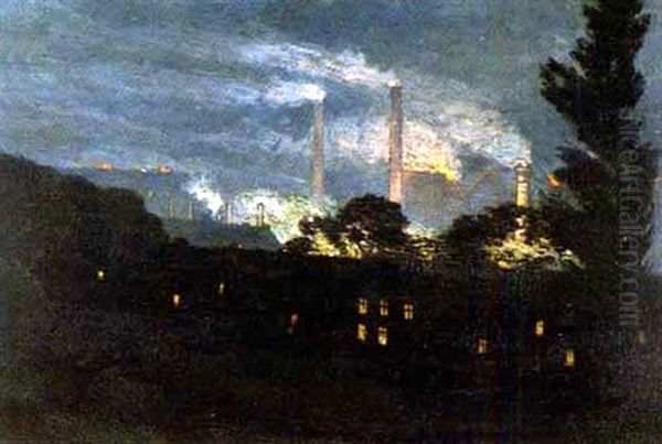 Paysage Nocturne Avec Cheminees D'usines - view 1
