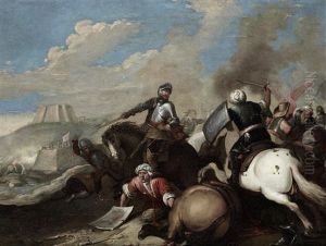 A Cavalry Skirmish Between Turks And Christians by Carlo Coppola
