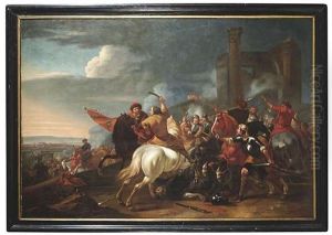 Reitergefecht Vor Ruinen Eines Klassischen Gebaudes by Carlo Coppola