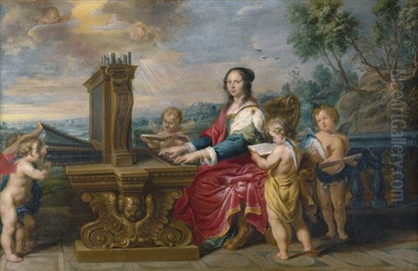 Und Werkstatt - Portrat Einer Dame Als Hl. Cacilia An Einem Barocken Positiv - view 1