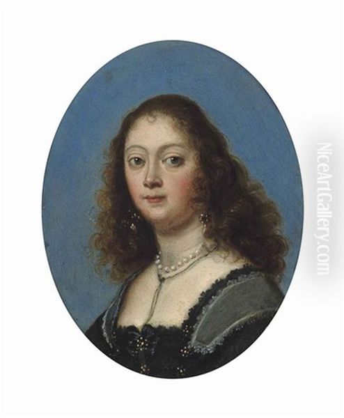 Portrait Of A Lady, Bust-length, In A Black Dress And Pearl Necklace - view 1
