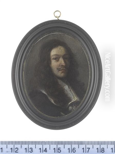 A Gentleman, Wearing Black Doublet And White Lace Lawn Collar Drawn With Tassles, His Natural Hair Falling Before His Shoulders - view 1