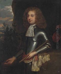 Portrait Of A Gentleman, Half-length, In Armour, In A Landscape by Gonzales Coques