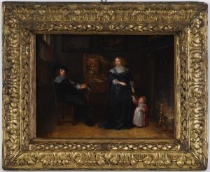 Jeune Famille Devant Un Feu De Cheminee by Gonzales Coques