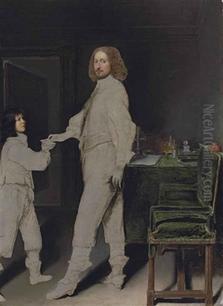 Portrait Of A Man, Full-length, Handing A Letter To A Boy, In An Interior - view 1