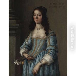 Young Lady In Blue Dress by Gonzales Coques