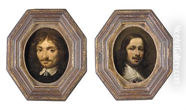 Portraits Of Gentlemen, Head And Shoulders, Wearing Black (pair) - view 1