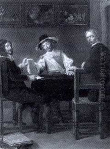 Interieur Mit Drei Mannen An Einem Tisch - view 1