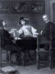 Interieur Mit Drei Mannen An Einem Tisch Interieur Mit Drei Mannen An Einem Tisch