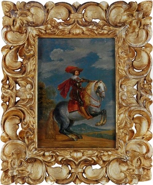 An Equestrian Portrait Of A Prince In Armor, With The Order Of The Golden Fleece, In A Landscape - view 1