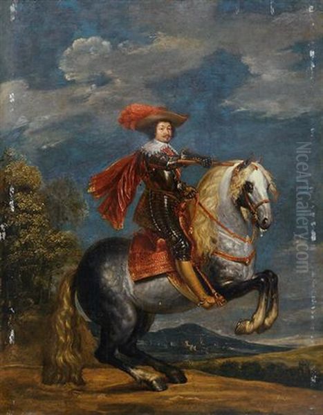 An Equestrian Portrait Of A Prince In Armour, With The Order Of The Golden Fleece, In A Landscape - view 1