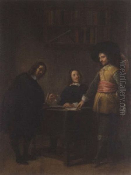 Interior With Three Men Conversing At A Table - view 1