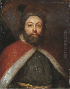 Portrait Of A Man In A Green Costume With A Fur Lined Cape And A Fur Hat