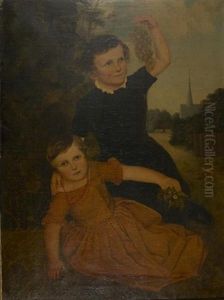 Zwei Kinder Auf Einer Wiese by Johann Casper Coqui