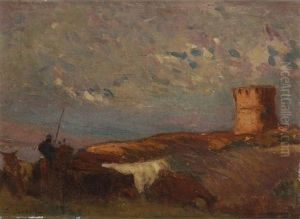 Corse, Vacher Au Pied De La Tour Du Campomoro by Francois Corbellini