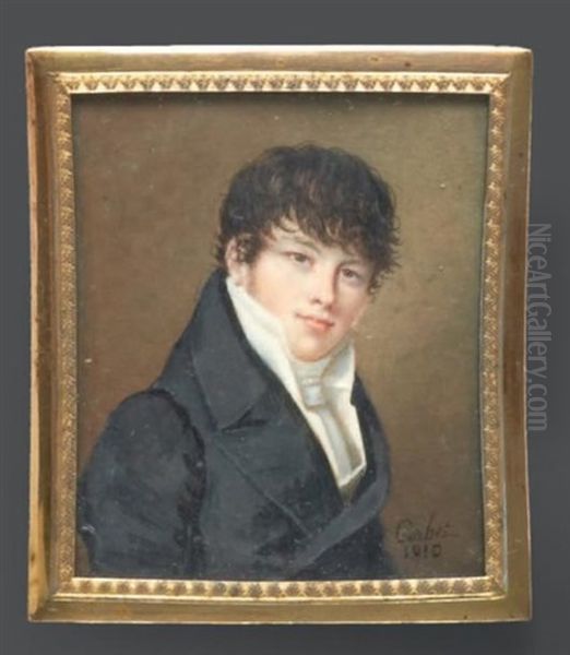 Portrait De Jeune Homme En Buste Vers La Droite, Vetu D'une Redingote Grise, Chemise Et Foulard Blanc Et Coiffe De Meches - view 1