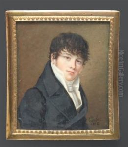 Portrait De Jeune Homme En Buste Vers La Droite, Vetu D'une Redingote Grise, Chemise Et Foulard Blanc Et Coiffe De Meches