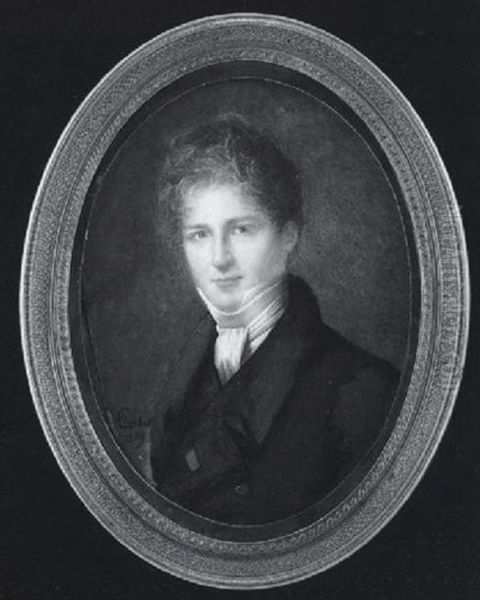 A Young Gentleman With Auburn Hair, Wearing Black Coat, Waistcoat And Tied White Cravat, A Red Ribbon Pinned To His Lapel - view 1