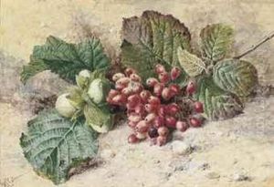 Still Life Of Acorns And Redcurrants by Helen Cordelia Coleman Angell