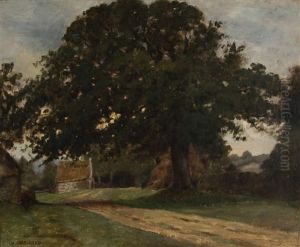 Farmyard With Trees, House And Road by Charles Corbineau