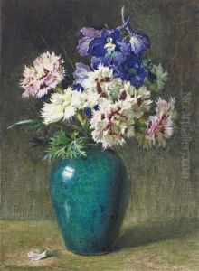 Pinks And Larkspur by Helen Cordelia Coleman Angell