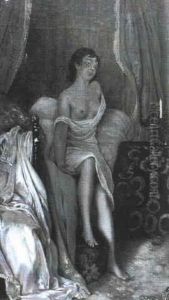 Frauengemach Mit Himmelbett, Von Dem Sich Eine Junge Frau Erhebt by Charles Corbineau