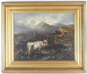 Highland Cattle In A Mountainous Landscape by Aster R. C. Corbould